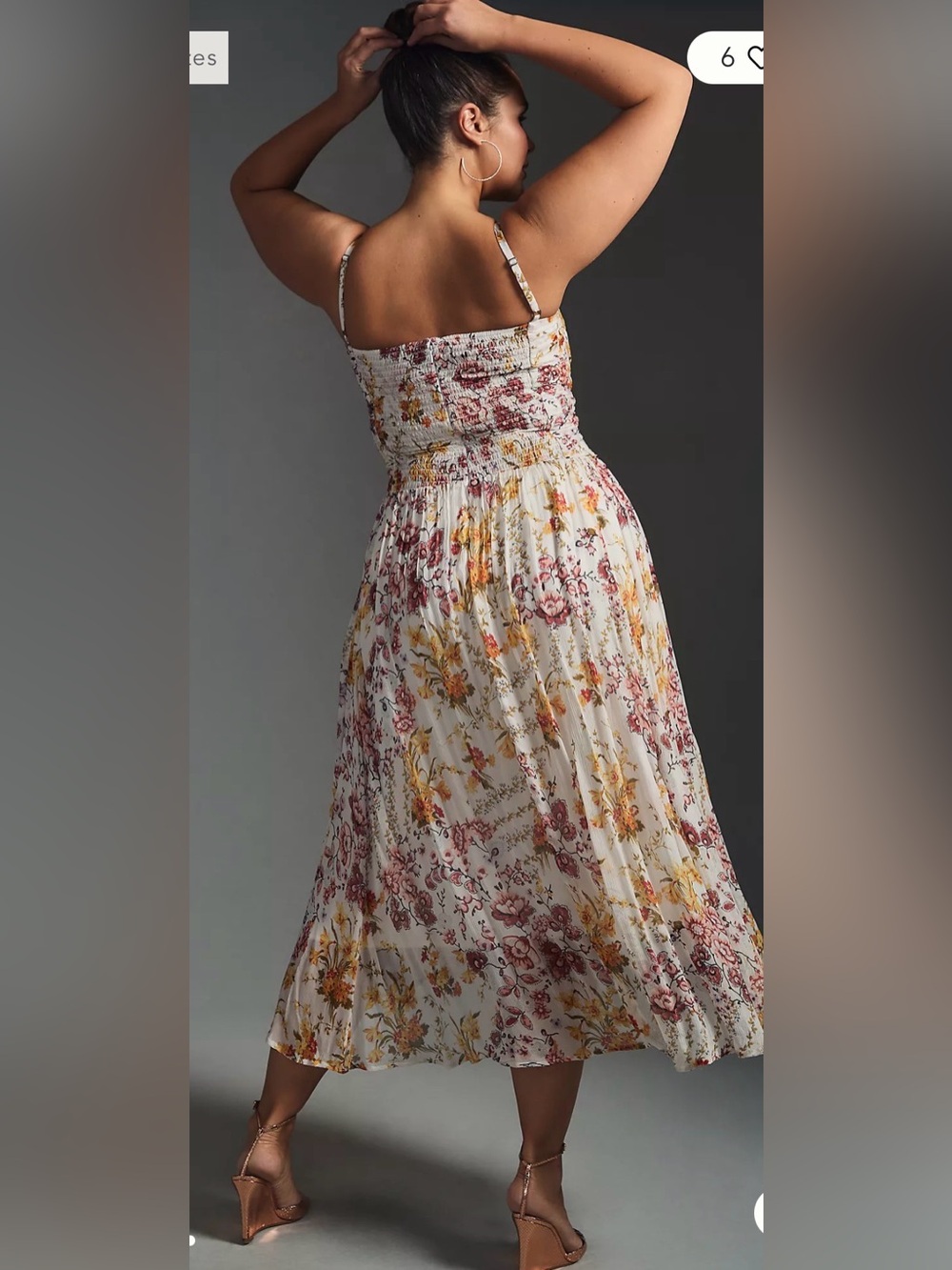 By Anthropologie Ruched Square-Neck Floral Midi Dress Women’s Size 10 - Picture 2 of 8